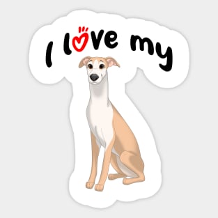 I Love My Fawn & White Whippet Dog Sticker